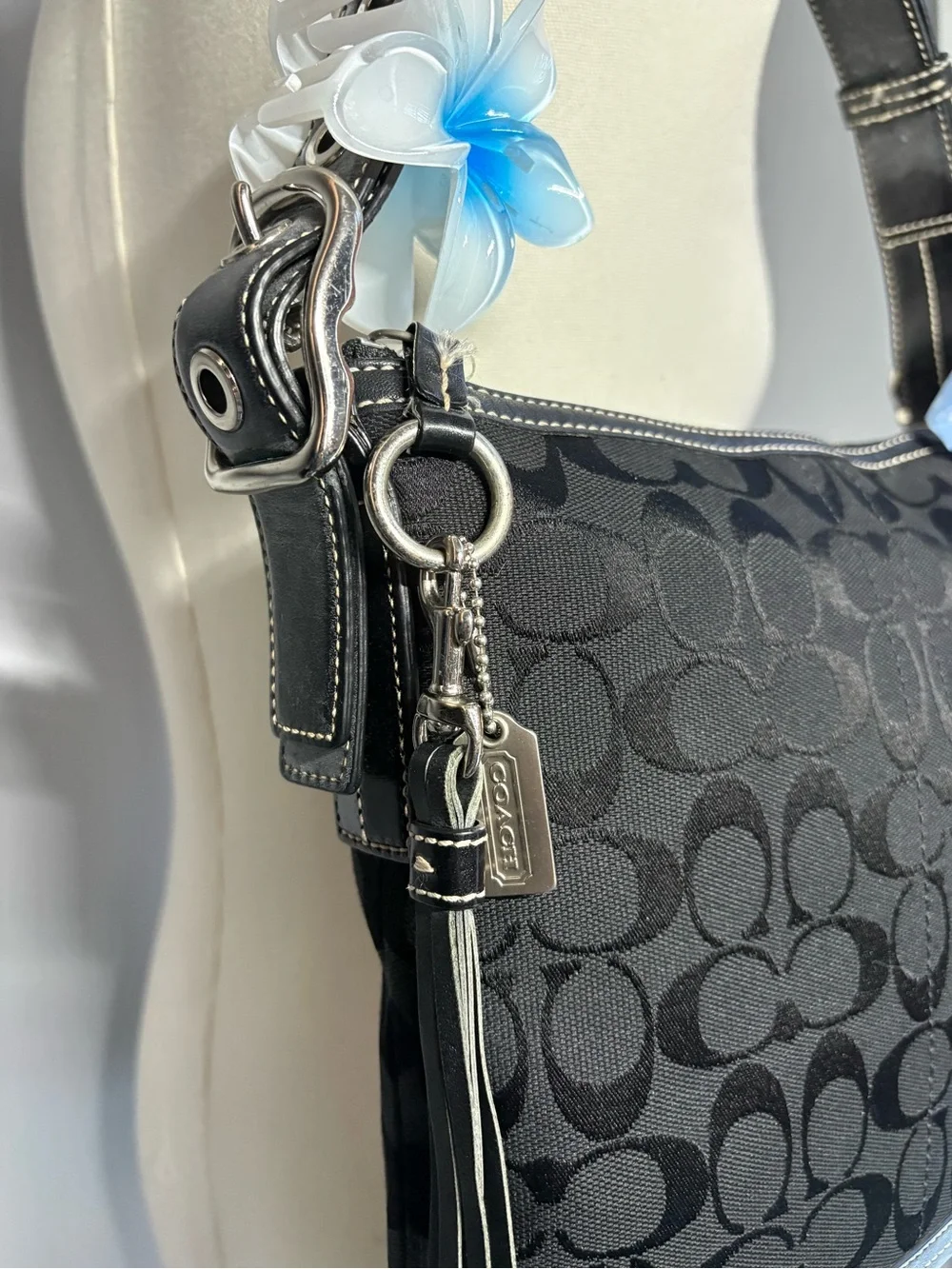 Vintage Y2K Coach Black Signature Jacquard Bag with Blue Accent